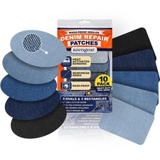 Iron-On Denim Repair Patches for Jeans 10 Pack - 100 Cotton, Wash-Proof, DIY