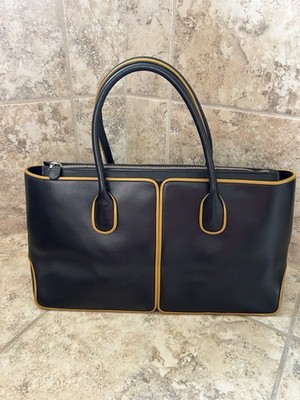 Tod s Holly D Black Yellow Leather Tote Bag