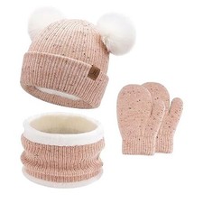 Toddler Kids Winter Hats Gloves Scarfs Beanie Mittens Neck 0-4 Years A Pink