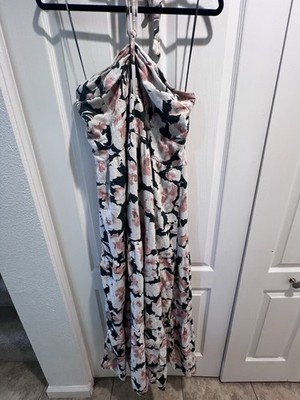 Abercrombie & Fitch Green Pink Floral Halter Smocked Maxi Dress XL Tall