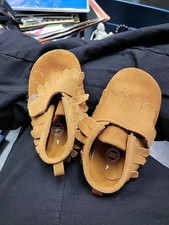 Wonder Nation Genuine Leather Childrens Tan Fringe Baby Toddler Moccasin Size 4