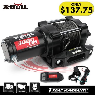 X-BULL Electric Winch 3000lbs 12V DC Synthetic Rope Truck Towing Trailer ATV UTV