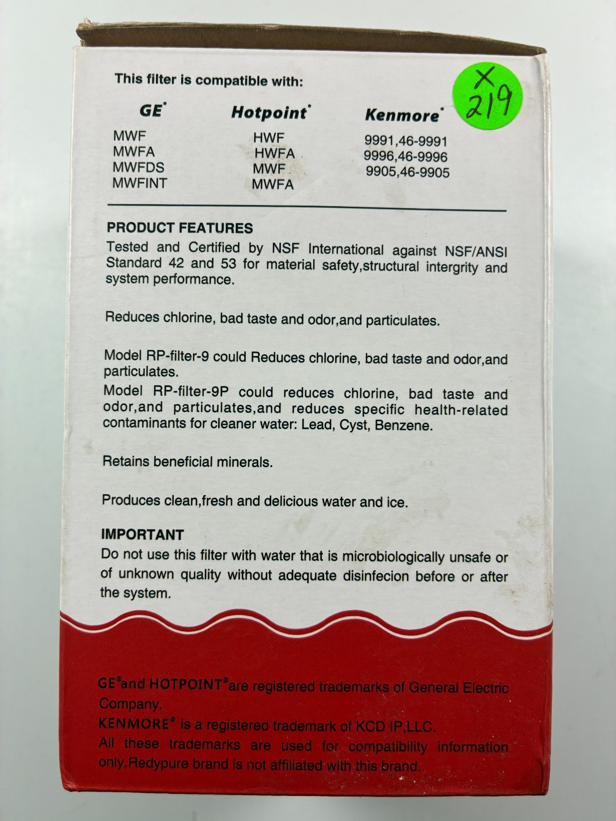 Redy Pure Water Filter RP-FILTER-9/9P GE Hotpoint Kenmore Twist-In NEW SEALED