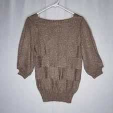 KnitMakers Vtg Half Sleeve Sweater Small Square Neck Block Plaid Textured 60s