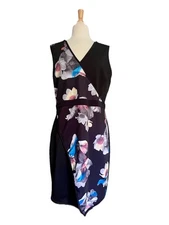 Bar III Women's Black Floral Print Envelope Scuba Sleeveless Dress, Size XL READ