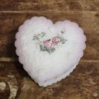 Vintage Fenton Heart Trinket Dish Pink White Satin Glass Hand Painted