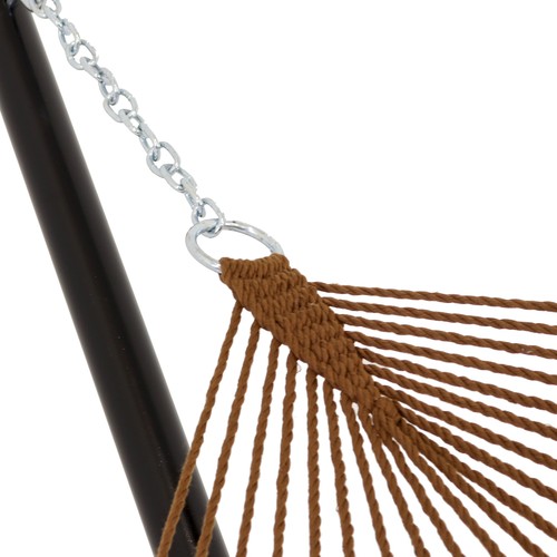2-Person Polyester Rope Hammock with Steel Stand - Brown by Sunnydaze - Picture 7 of 8
