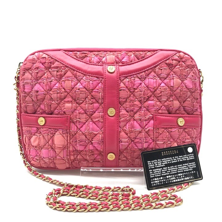 CHANEL Coco Mark Pink Tweed Chain Shoulder Bag K3161