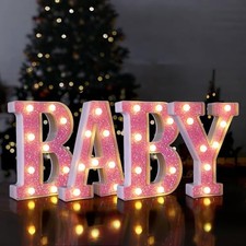 Pink Glitter Baby Girl Light Up Letters for Baby Shower Decoration, BABY