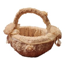 Vintage Ivory Basket for Weddings 11" Storage Basket Decorated  Lace & Flowers
