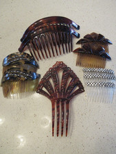 Vintage Hair Combs Lot Faux Tortoise, Rhinestones, Art Deco EUC Original Owner