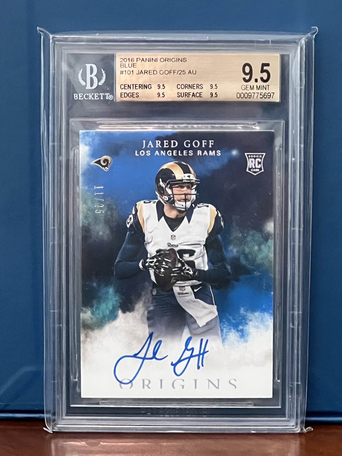 2016 Origins Jared Goff Blue /25 Rookie Auto BGS 9.5 Gem Mint 10 Auto RC