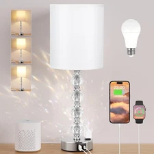 Touch Bedside Crystal Lamps for Bedrooms Nightstand with USB C+A Charging Por...