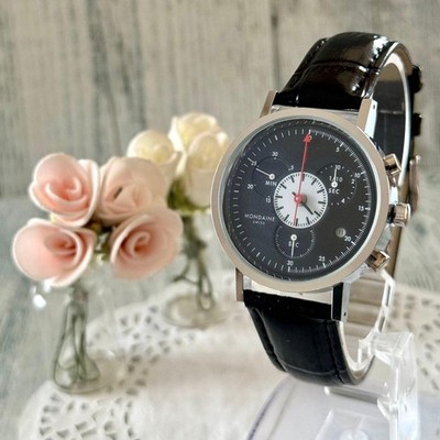 Battery Replaced MONDAINE Chronograph Watch Black