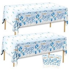 3Pcs Boy Baby Shower Tablecloth, Blue Baby Boy Shower Decorations Plastic