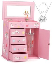 Upgrade Jewelry Box for Girls 5-Layer 9.09x5x9.84 inch with Swing Door Pink
