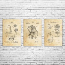 Coffee Patent Wall Art Set of 3 Poster, Canvas or Framed Coffee Shop Decor