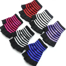 Fingerless Knit Gloves Striped Elbow Length Warm Elastic Winter Women Glove