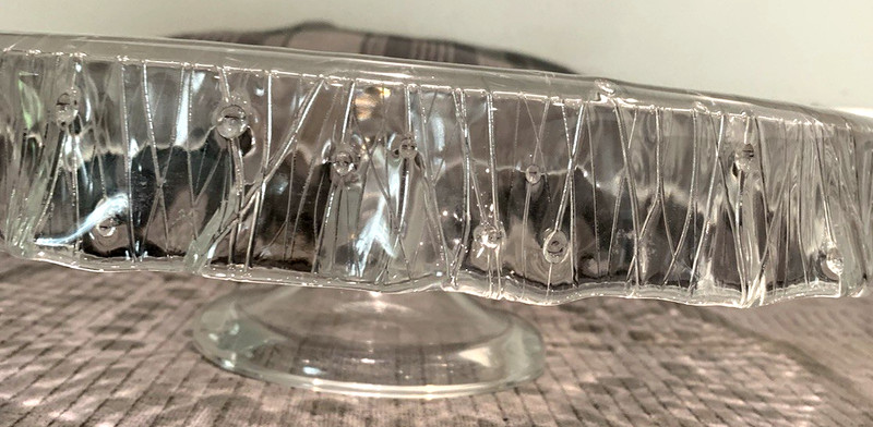 VTG IVV Italian Art Glass Rugiada Cake Stand Dew Drop Ruffled Edge 14" D 4T MINT