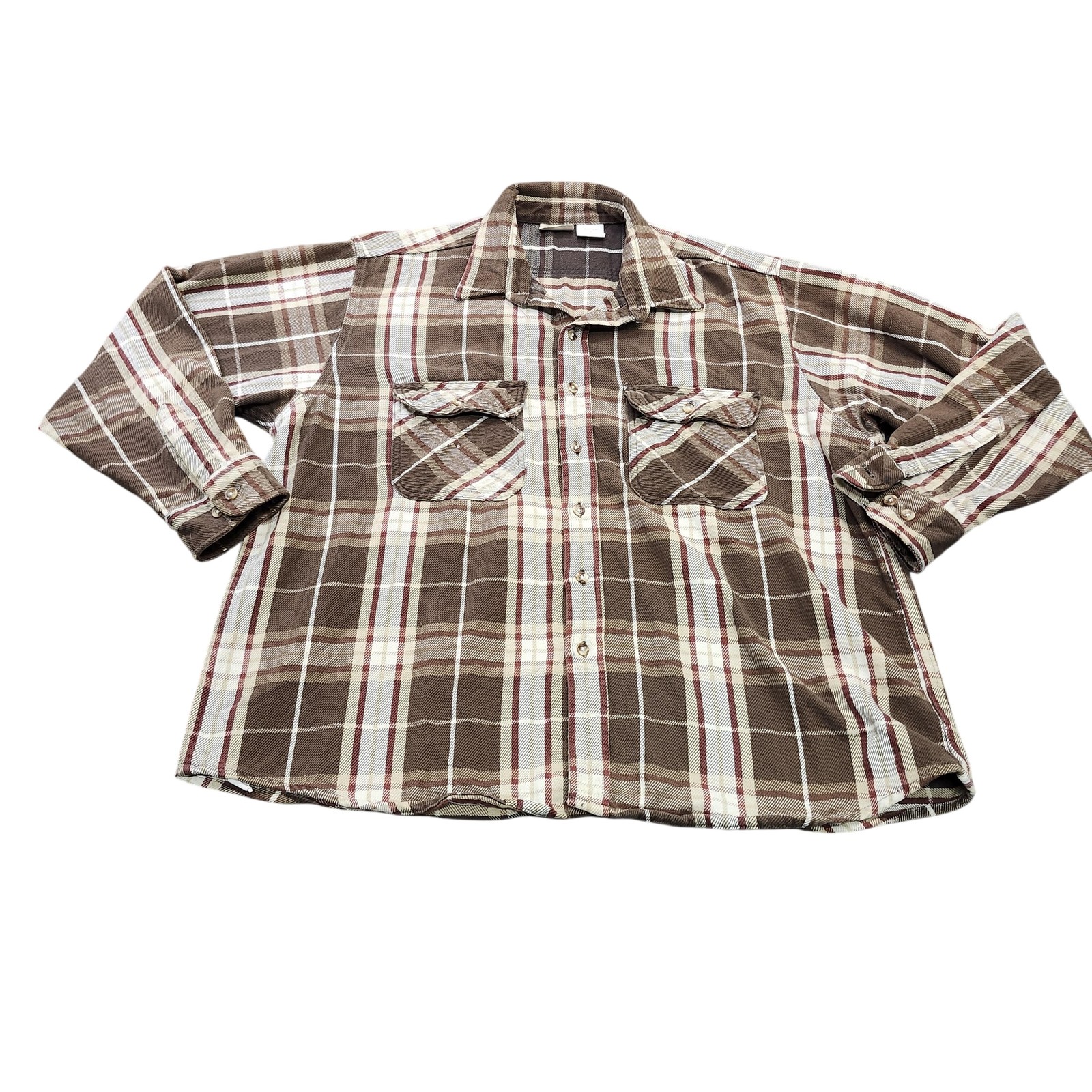 FIVEBROTHER Shirt Mens 2XL Brown Plaid Long Sleeve Button Flannel Casual