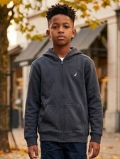 NWT Nautica Unisex Childs  Navy Blue Full Zip Logo Hoodie Jacket - Size L/14-16