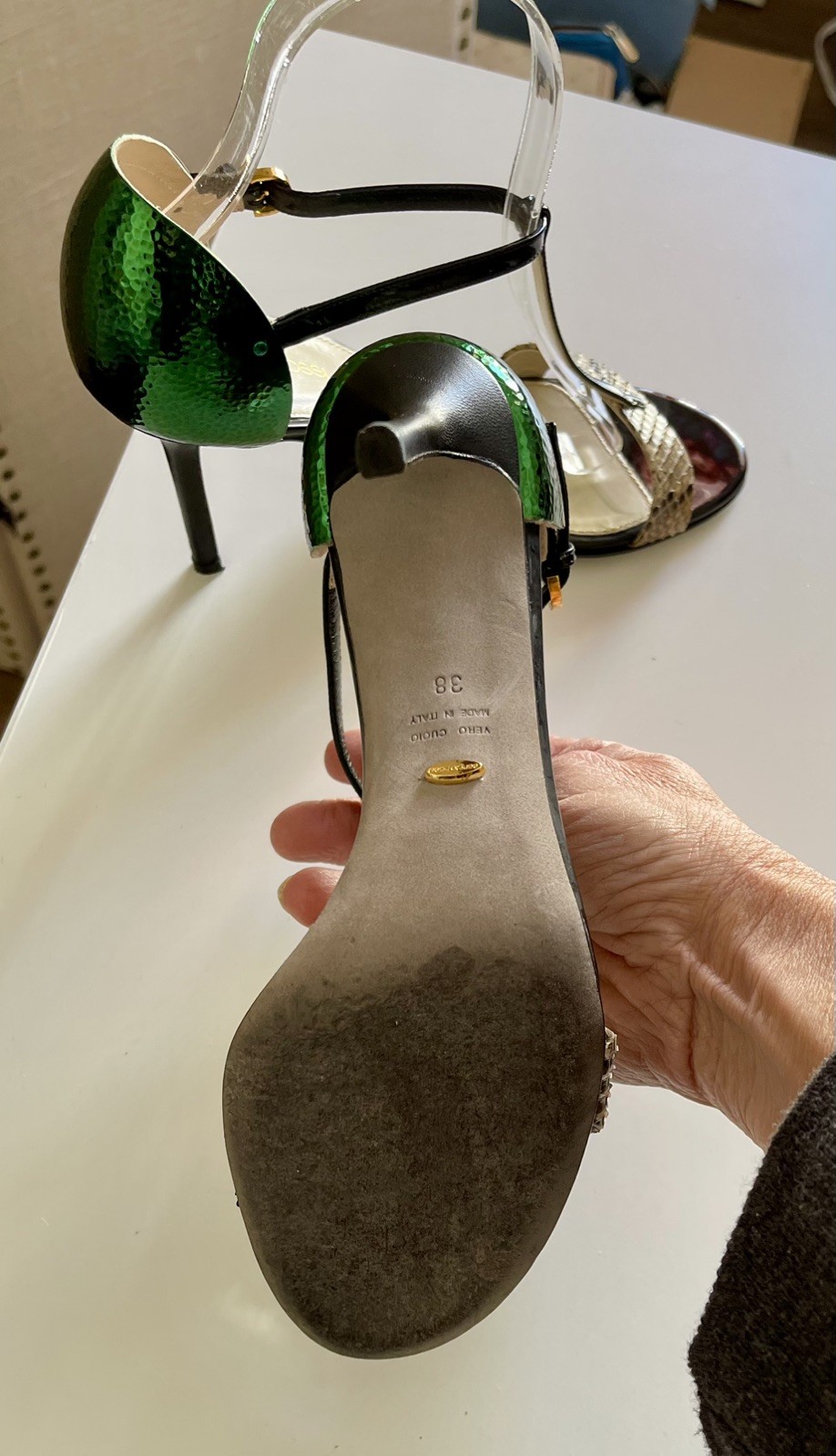 Sergio Rossi Green Back High Heel Python strappy … - image 3