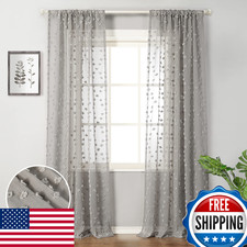 MYSKY HOME Pom Pom Grey Sheer Curtains for Bedroom Girls Room Curtains for Nurse