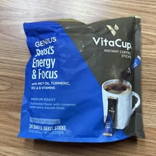 VitaCup Genius Instant Coffee Sticks Medium Keto Friendly 24 Count EXP JAN 26