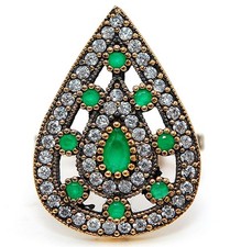 Ottoman Empire Style 1CT Treated Emerald 925 Sterling Silver Ring Sz 7,8 HB4