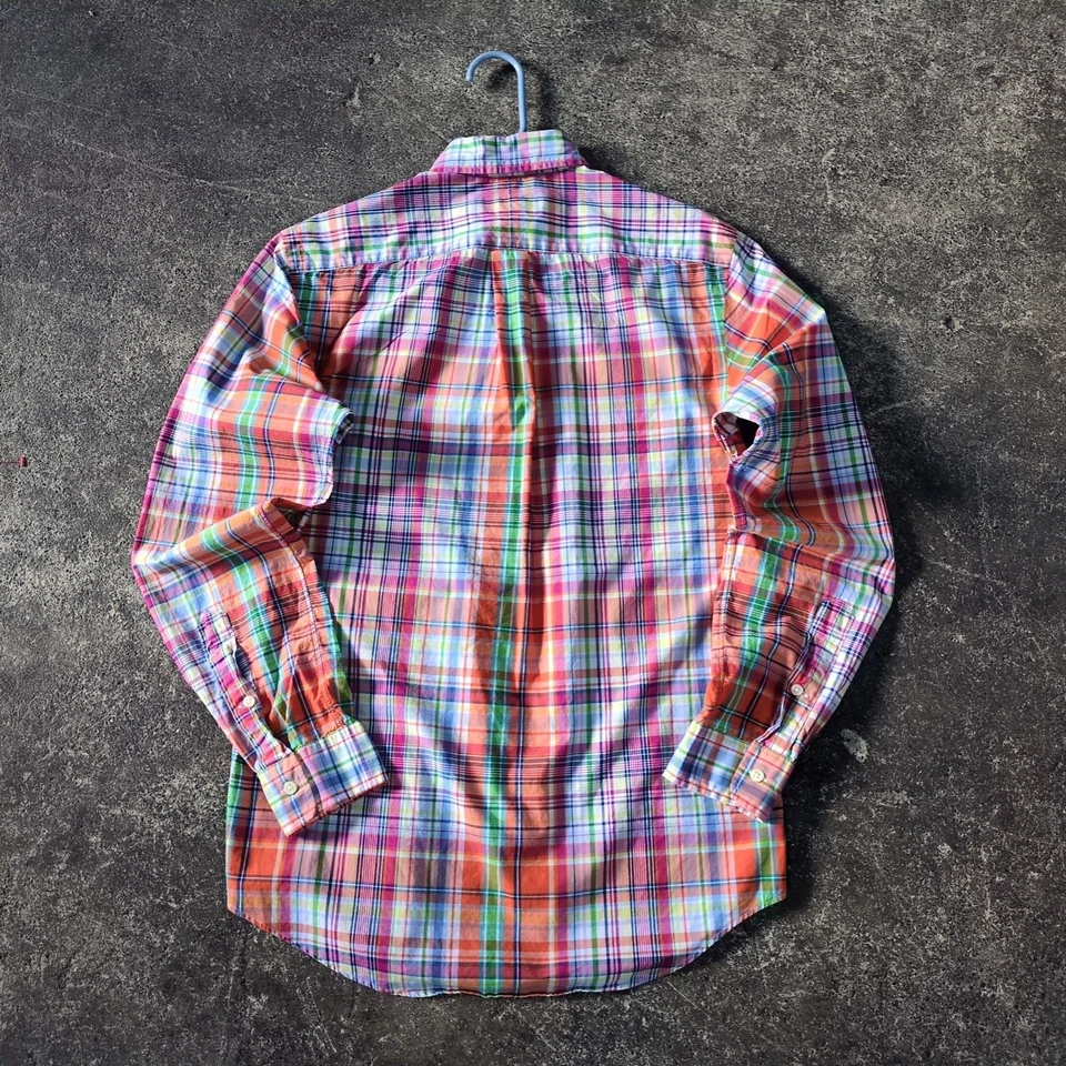 Camisa masculina Ralph Lauren Madras S laranja azul multicolorida xadrez botão para cima preppy  - Imagem 3 de 4