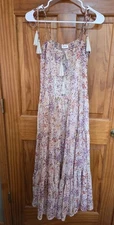STORIA Dress Ruffled Tiered Maxi Sundress Sz S Tie Straps Boho Cottage Whimsy 