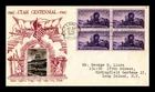 Dr Jim Stamps Fdc 3C Utah Centennial Block Crosby Thermograph Photo Cachet