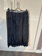 Rosie's Midi Midnight Blue Taffeta Stripe Skirt Size Uk 12 Excellent Condition