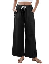 Womens Baggy Wide Leg Palazzo Pants Loose Drawstring Elastic Waist Trousers