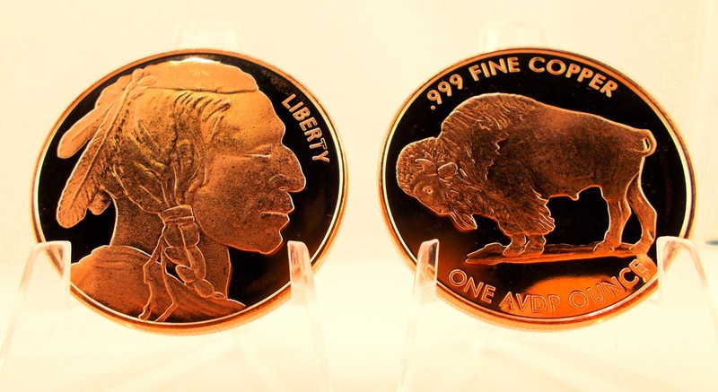 1 Ounce ( oz  ) COPPER GSM  BUFFALO /  CHIEF Round .999 FINE U.S.A. COPPER (1cp)
