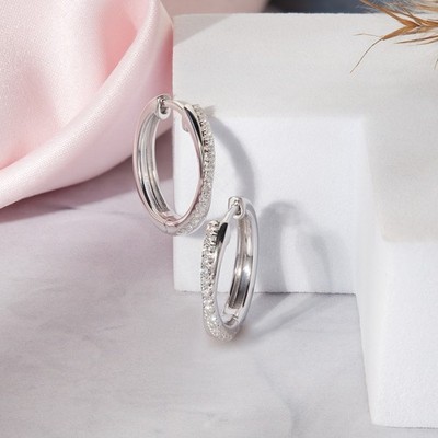 Lab Grown Diamond Women's Hoop Earring 14K White Gold Over 0.25 Ct Round Cut