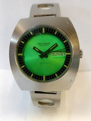 LOUIS ROSSEL NEUCHATEL AUTOMATIC GREEN DIAL 1624-A SWISS MEN'S WORKING CONDITION