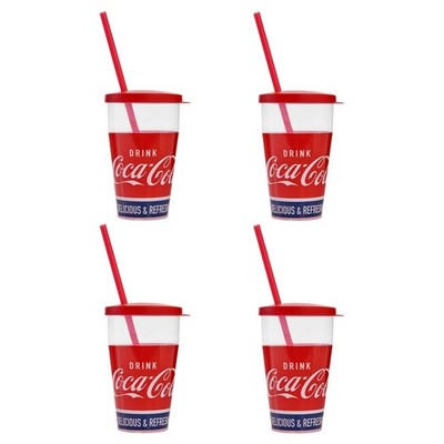 , CocaCola Trinkbecher mit Strohhalm 0.5 L, Plastikbecher Set 4teilig, Trinkb...