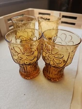 Libbey Country Garden Juice Glasses Vintage Amber Floral Decor Set Of 4