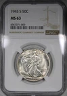 1945-S Walking Liberty Half Dollar NGC MS63 Mostly White Example PQ+