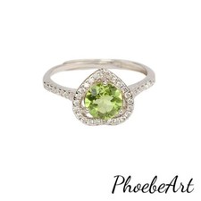 AAA Green Peridot Faceted Round Cut 18K Gold Plated S 925 Sterling Silver Ring
