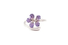 Sterling Silver 925 Purple Crystal Flower Ring Size 8