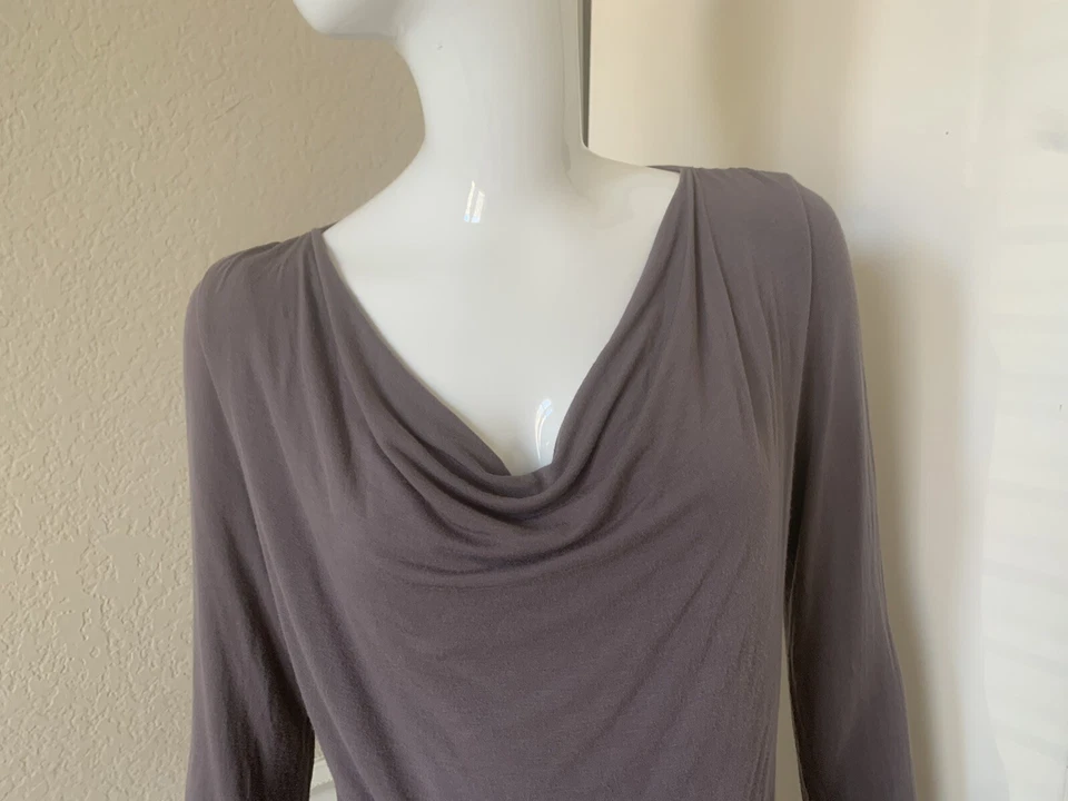 MAJESTIC PARIS Gris EXTRA FINO SUPERLAVADO Jersey Viscosa Drapeado Capucha Cuello Top 3 Foto 3 de 4