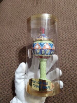 Vtg Stamp Roll Holder/Dispenser Hand Painted 24k Gold Trim, Strawberry & Flowers