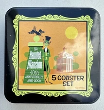 Disneyland Haunted Mansion 40th Anniversary Shag 5 Coaster Set Signed Tin 2009