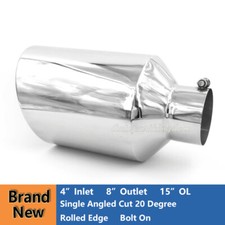 Inlet 4 Outlet 8 - 15 Long Stainless Steel 20 Rolled Edge Exhaust Tip Diesel