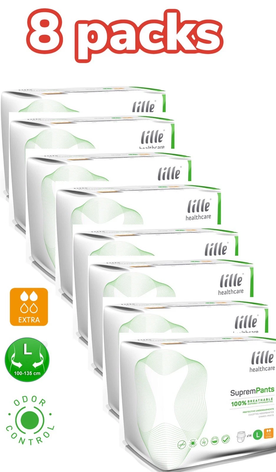 Lille Healthcare Suprem Pantalon Extra Case Saver 8 paquets de 14 grandes incontinences