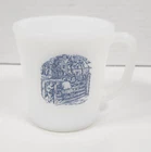 Vintage Fire King Currier and Ives Milk Glass Coffee Mug Old Farm Gate D Handle