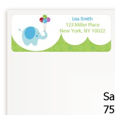 Elephant Blue Birthday Party Personalized Return Address Stickers - 27 labels