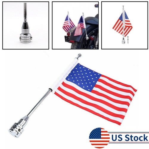 Chrome Universal American USA Flag pole Luggage Rack Mount For Harley Touring - 第 1/9 張圖片